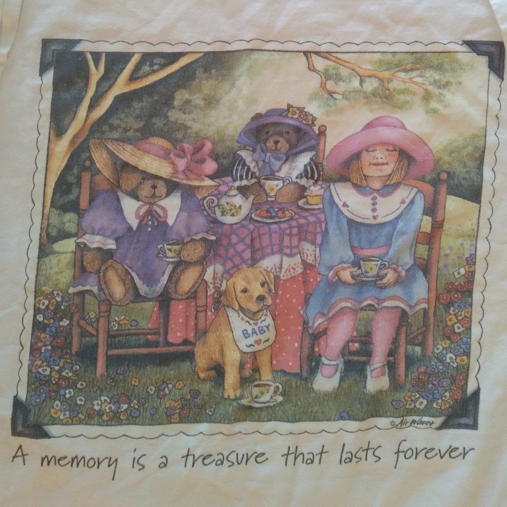 Vintage 90s Air Waves Teddy Bears Puppy Tea Party T-Shirt